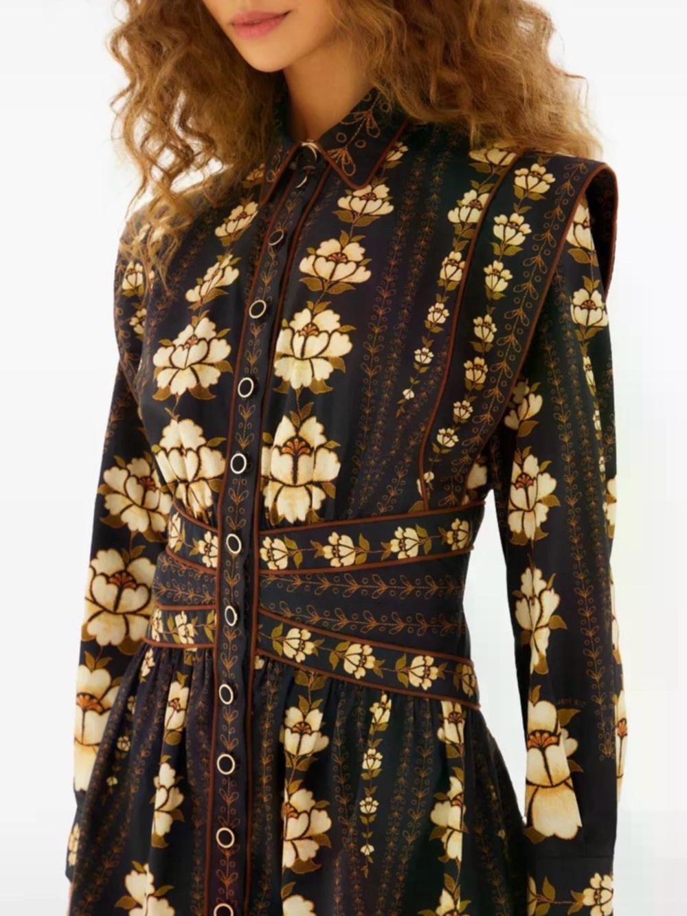 Farm Rio  Floral Long Sleeve Cotton Dress In Embroidered Flowers M